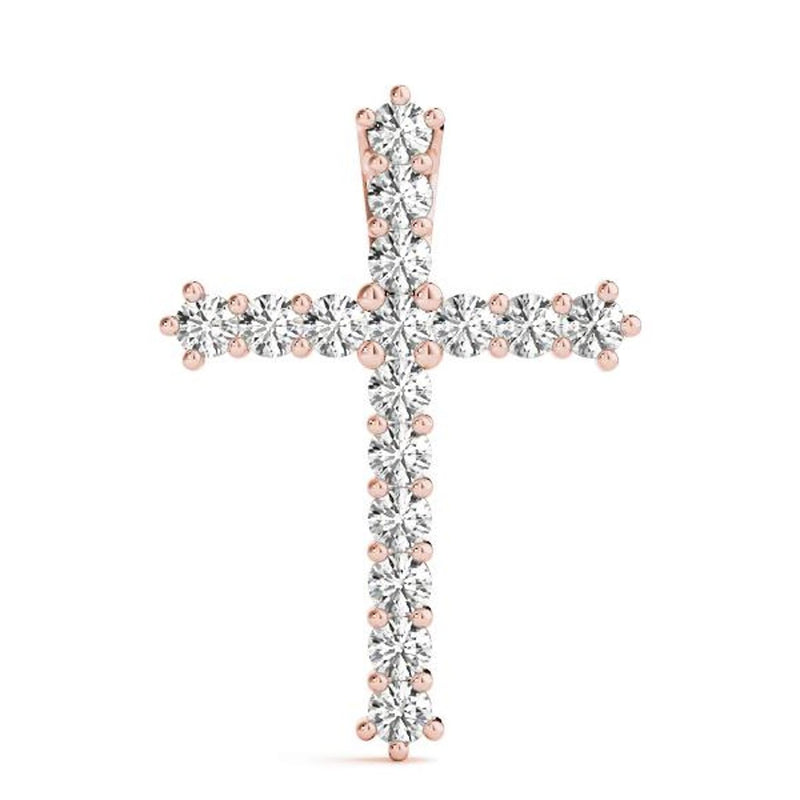 14K Solid Gold 16 Stone Lab Grown Diamond Cross Pendant