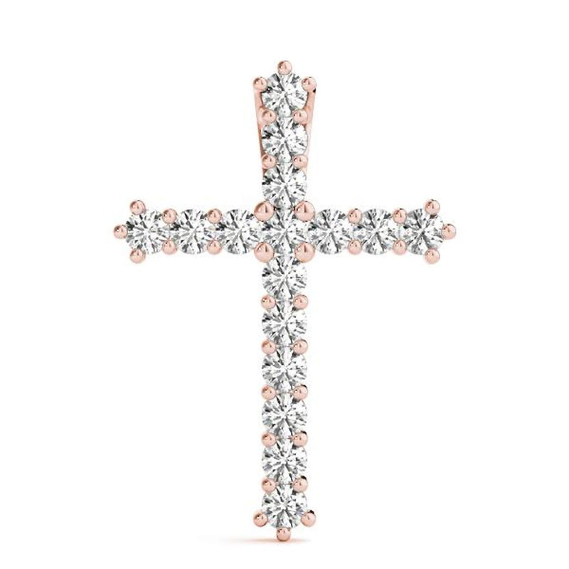 18K Solid Gold 16 Stone Natural Diamond Cross Pendant - Detail | Riyanika Jewels