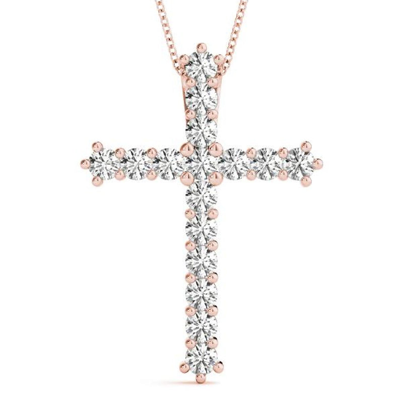 18K Solid Gold 16 Stone Natural Diamond Cross Pendant - Close Up | Riyanika Jewels