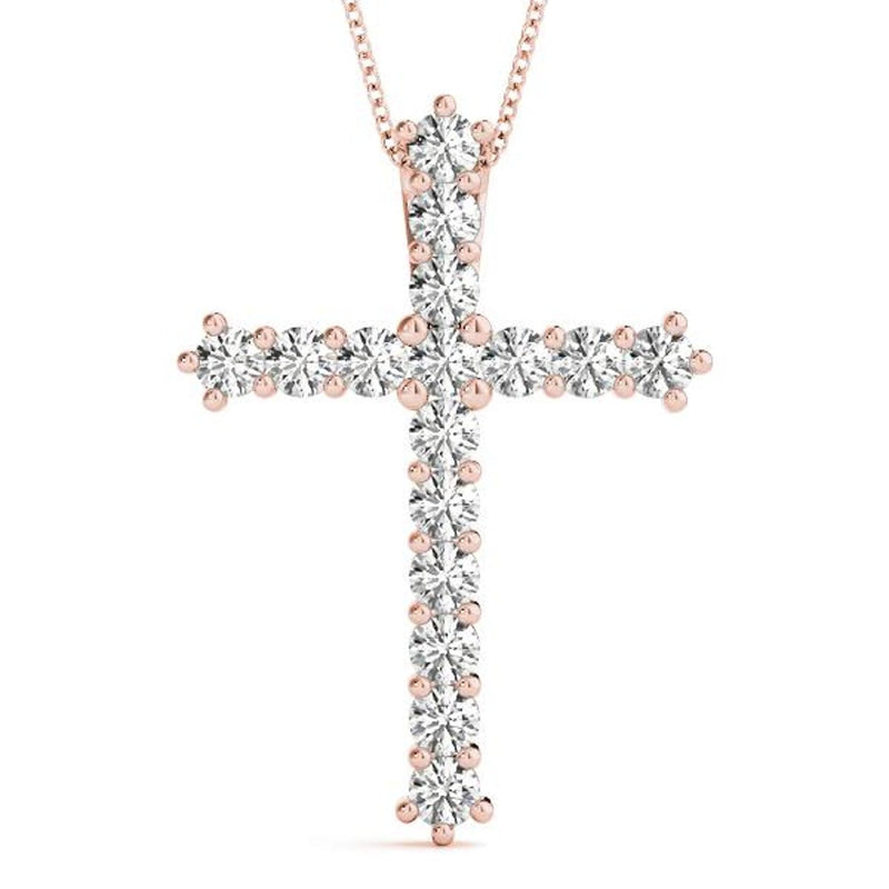 14K Solid Gold 16 Stone Lab Grown Diamond Cross Pendant