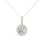 18K Gold Halo Natural Diamond Pendant Necklace