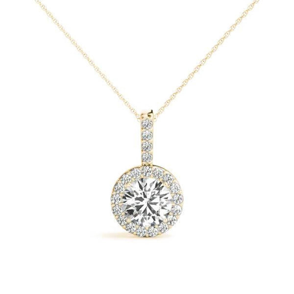 14K Natural Diamond Halo Pendant Necklace