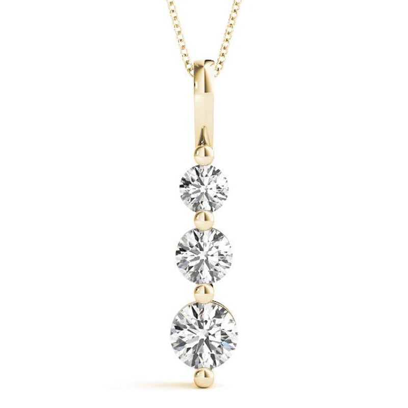 18K Solid Gold Natural Diamond Three-Stone Drop Pendant
