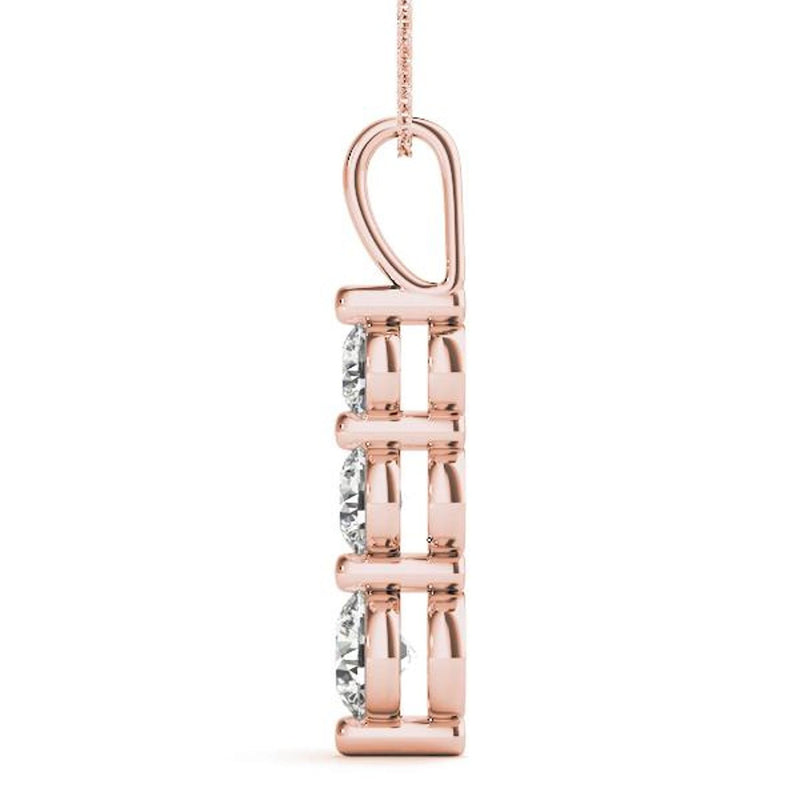 18K Solid Gold Natural Diamond Three-Stone Drop Pendant