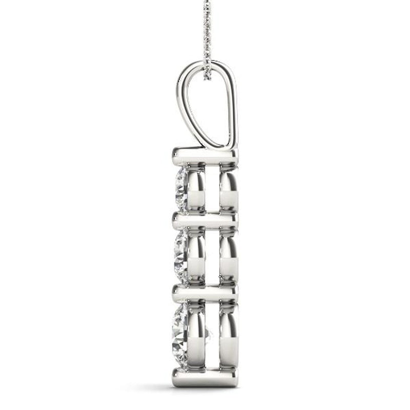 18K Solid Gold Lab Grown Diamond Three-Stone Drop Pendant - Close Up | Riyanika Jewels