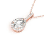 14K 1ct Natural Diamond Pear Cut Halo Pendant Necklace