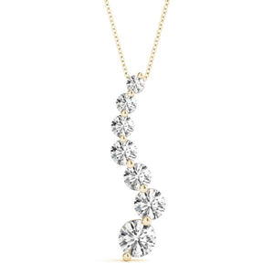 14K Solid Gold Graduated Journey Natural Diamond Pendant Necklace