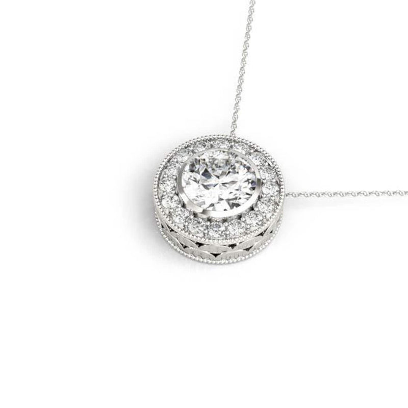 18K Solid Gold 1.15 CTW Lab Grown Diamond Halo Pendant Necklace - Alternate Angle | Riyanika Jewels