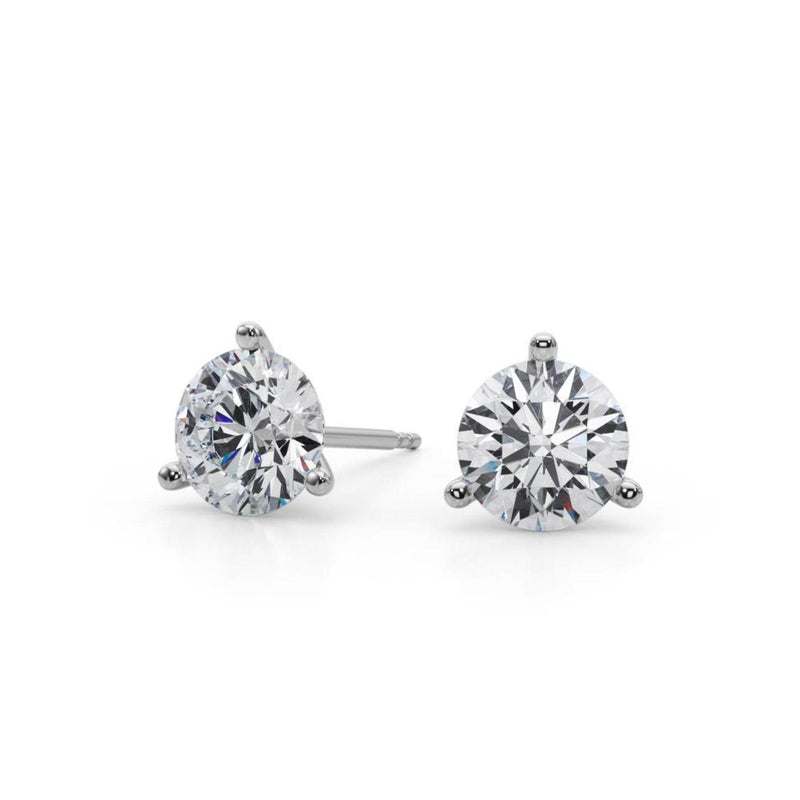 18K Solid Gold 1.00 CTW Lab Grown Diamond Martini-Set Stud Earrings - Close Up | Riyanika Jewels