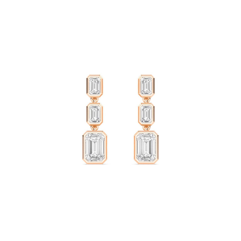 14K 3.15ct Lab Grown Diamond Emerald Cut Bezel Drop Earrings