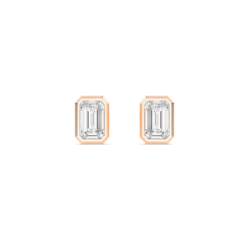 1.08 Ct Natural Diamond Stud Earrings Emerald Bezel Set in 18K Solid Gold - Side View