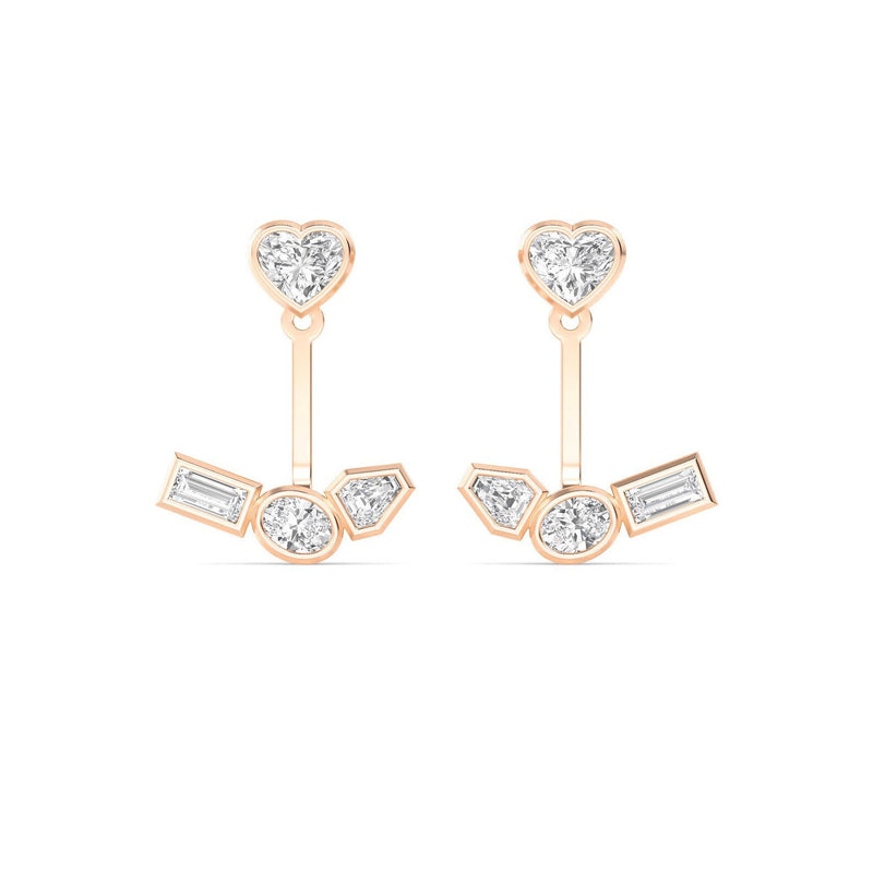 18K Solid Gold 1.33 Ct Lab Grown Diamond Heart Stud Earrings - Detail | Riyanika Jewels