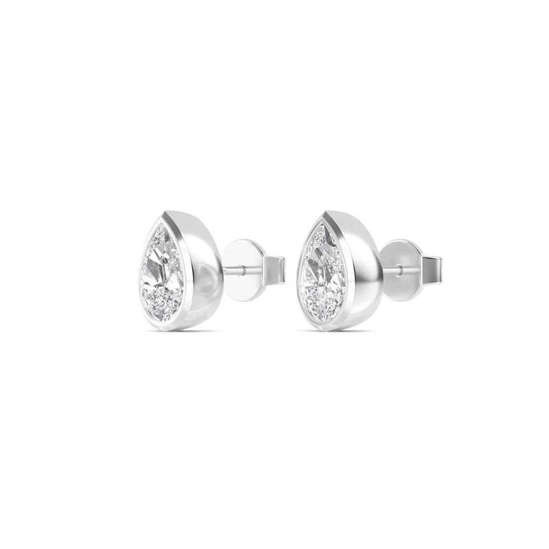 14K 1.12ct Natural Diamond Pear Cut Bezel Stud Earrings