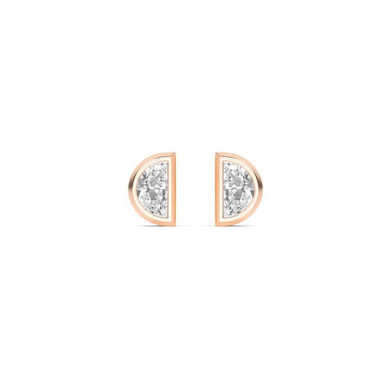 18K Solid Gold 0.34 Ct Lab Grown Diamond Half Moon Stud Earrings - Detail | Riyanika Jewels
