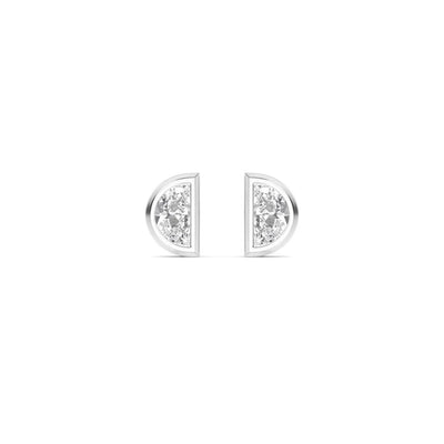 18K Solid Gold 0.34 Ct Natural Diamond Half Moon Stud Earrings