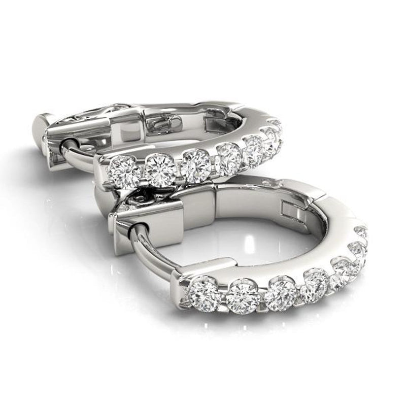 14K Solid Gold Natural Diamond Huggie Earrings – Shared Prong Setting
