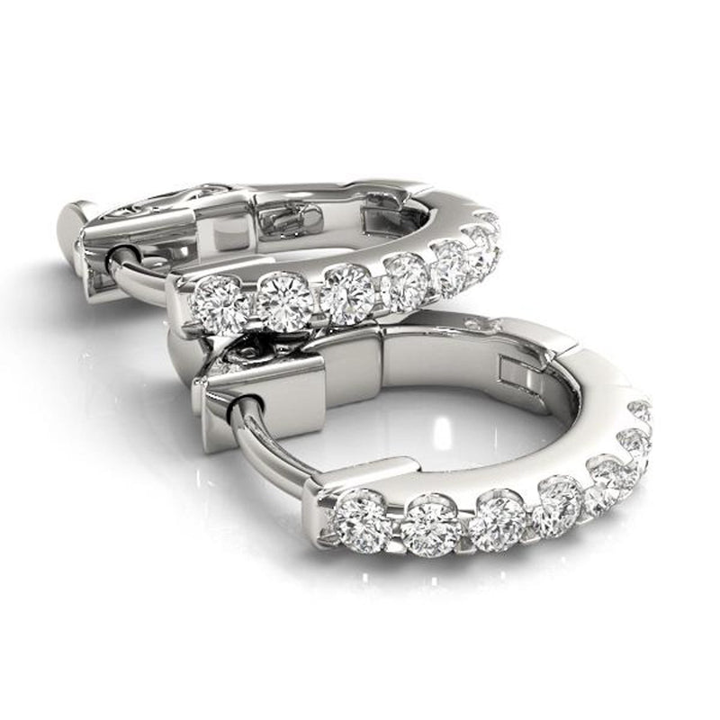 18K Solid Gold Lab Grown Diamond Huggie Earrings – Shared Prong Setting - View 6 | Riyanika Jewels