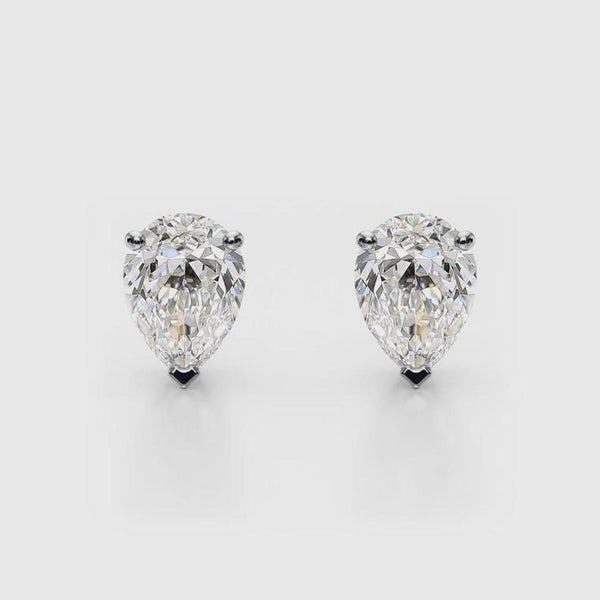 18K Solid Gold 1 CT Natural Diamond Pear-Cut Stud Earrings