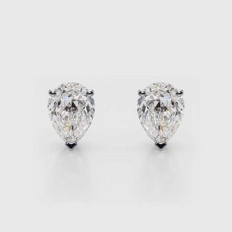 18K Solid Gold 1 CT Natural Diamond Pear-Cut Stud Earrings