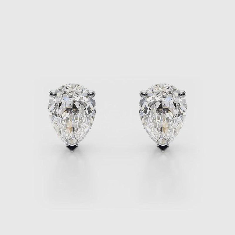14K 1ct Natural Diamond Pear Cut Stud Earrings
