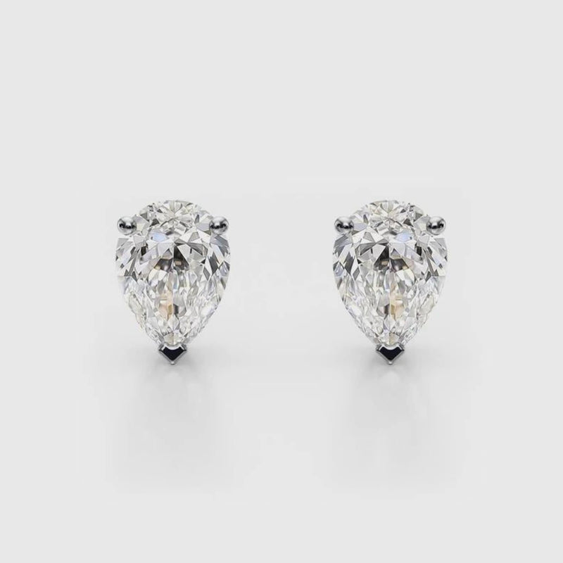 18K Solid Gold Lab Grown Diamond Pear-Cut Stud Earrings - Close Up | Riyanika Jewels