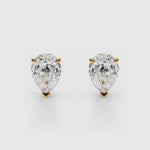 18K Solid Gold 1 CT Natural Diamond Pear-Cut Stud Earrings - Close Up | Riyanika Jewels