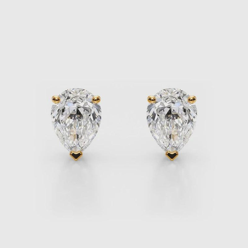 18K Solid Gold Natural Diamond Pear-Cut Stud Earrings