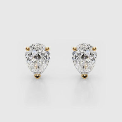 18K Solid Gold Natural Diamond Pear-Cut Stud Earrings
