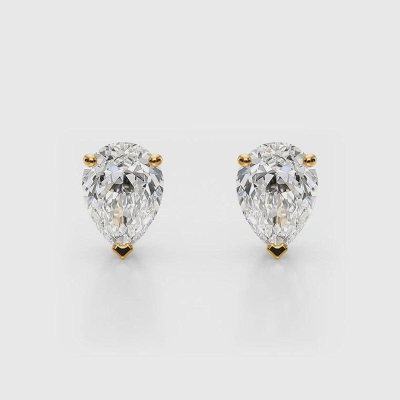 14K Natural Diamond Pear Cut Stud Earrings