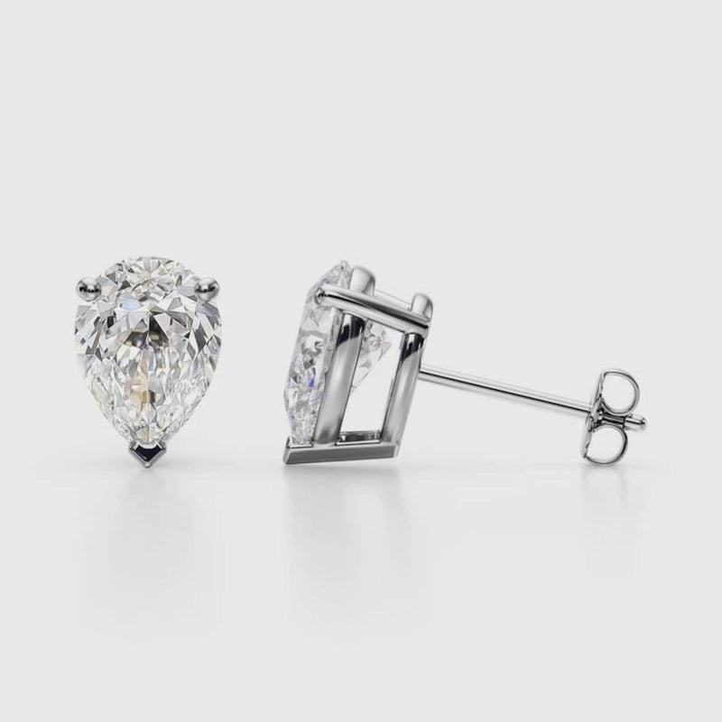 18K Solid Gold Natural Diamond Pear-Cut Stud Earrings - Detail | Riyanika Jewels