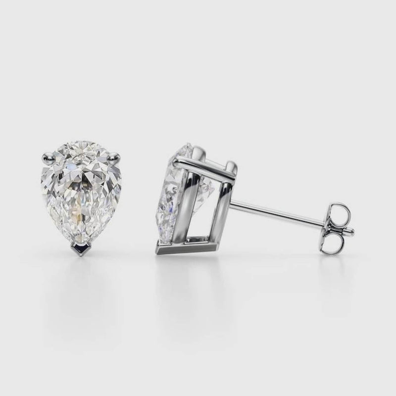 14K Natural Diamond Pear Cut Stud Earrings