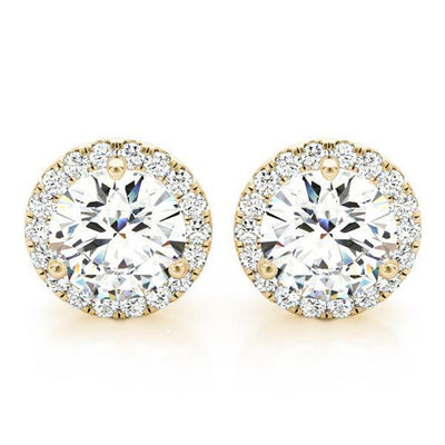 14K Natural Diamond Round Cut Halo Stud Earrings