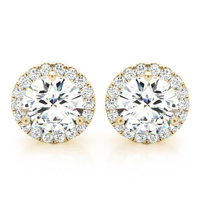 14K Natural Diamond Round Cut Halo Stud Earrings
