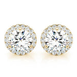 18K Solid Gold Natural Diamond Round Halo Stud Earrings