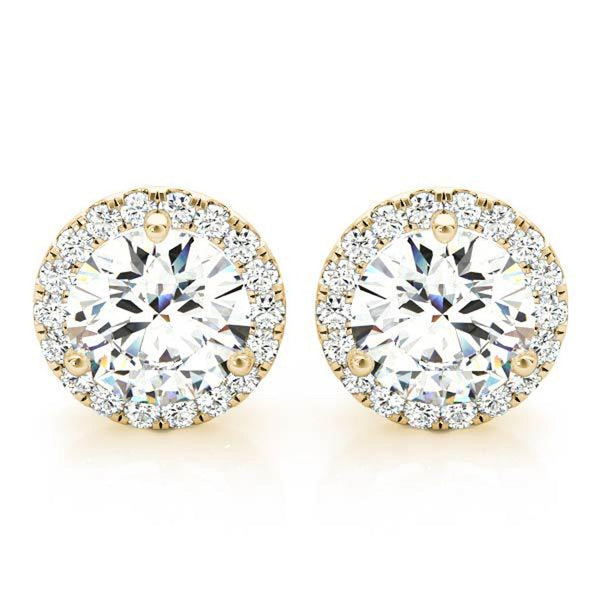 18K Solid Gold Natural Diamond Round Halo Stud Earrings