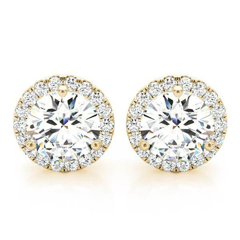 18K Solid Gold Natural Diamond Round Halo Stud Earrings