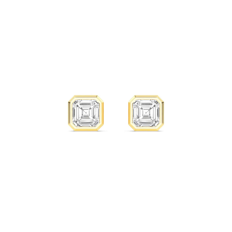 18K Solid Gold Bezel Set 1.01 Ct Asscher Cut Natural Diamond Stud Earrings - View 6