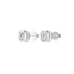 18K Solid Gold Bezel Set 1.01 Ct Asscher Cut Natural Diamond Stud Earrings - Side View