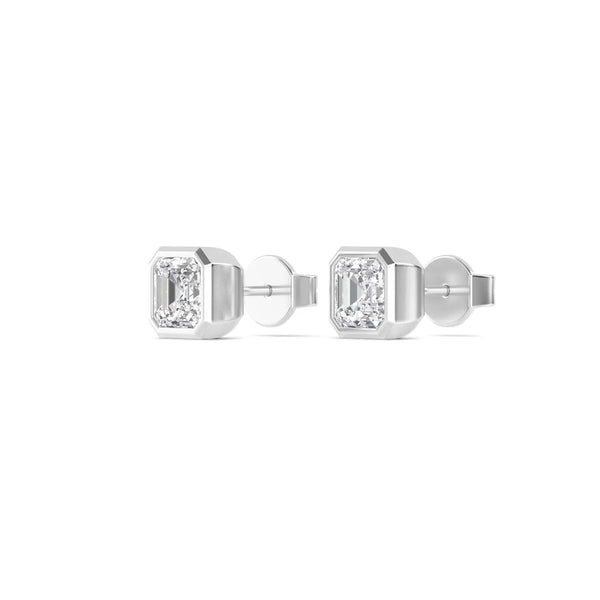 14K 1.01ct Natural Diamond Asscher Cut Bezel Stud Earrings