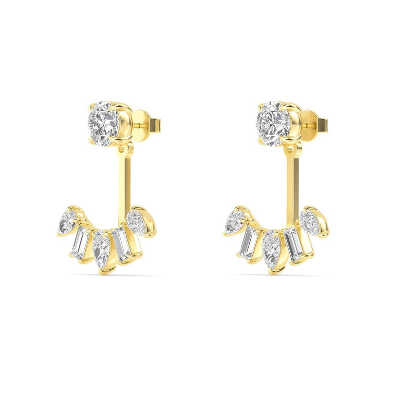 18K Solid Gold 2.44ctw Multi Shape Lab Grown Diamond Drop Earrings - Close Up | Riyanika Jewels