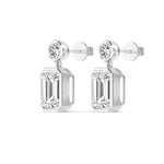 18K Solid Gold 2.32 Ct Emerald & Round Lab Grown Diamond Drop Earrings - Side View | Riyanika Jewels