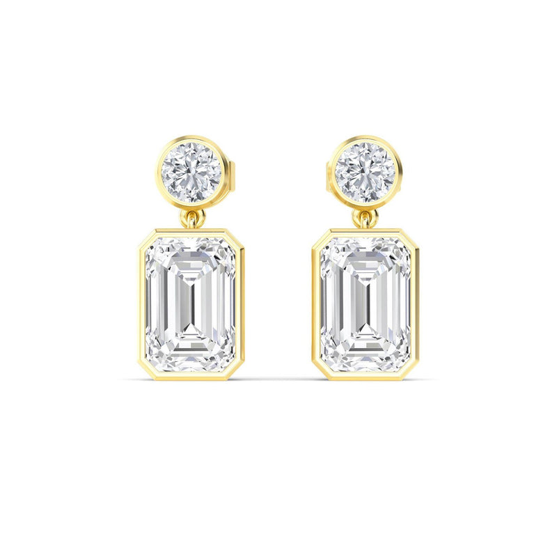 18K Solid Gold 2.32 Ct Emerald & Round Lab Grown Diamond Drop Earrings - Alternate Angle