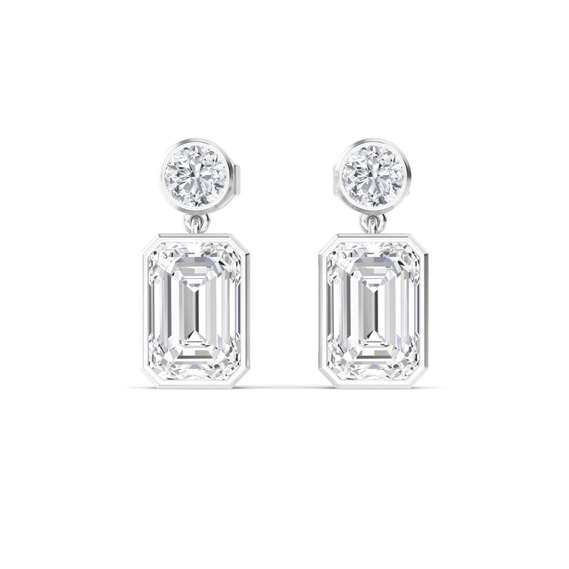 18K Solid Gold 2.32 Ct Emerald & Round Natural Diamond Drop Earrings