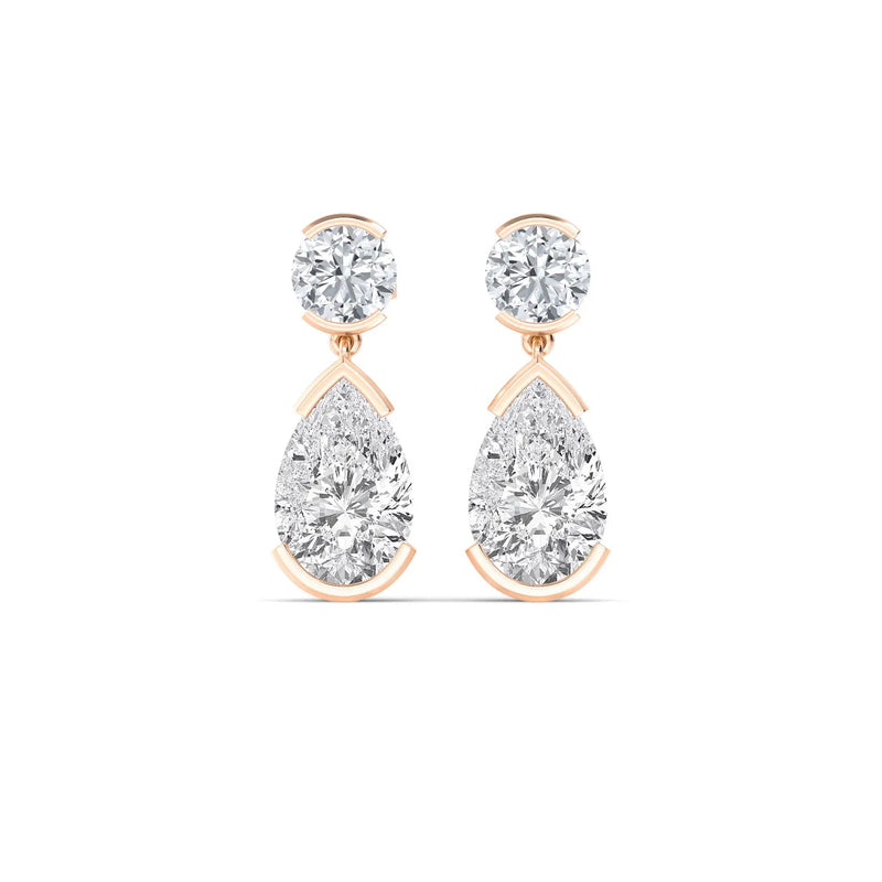 18K Solid Gold 2.19 Ct Pear & Round Cut Lab Grown Diamond Drop Earrings - Alternate Angle