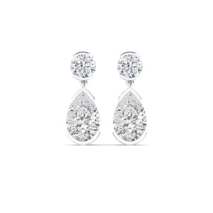 18K Solid Gold 2.19 Ct Pear & Round Cut Natural Diamond Drop Earrings