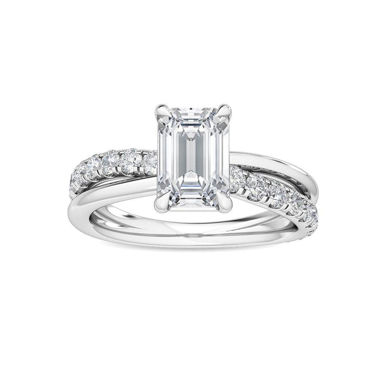 14K 2ct Natural Diamond Emerald Cut Solitaire Engagement Ring