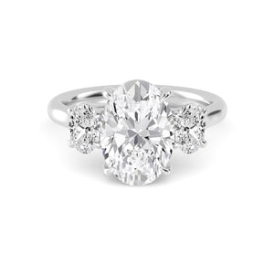 2.72 Ct Oval Cut Natural Diamond Three Stone Engagement Ring in 18K Solid Gold