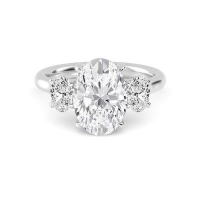 2.72 Ct Oval Cut Natural Diamond Three Stone Engagement Ring in 18K Solid Gold