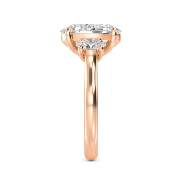 2.72 Ct Oval Cut Lab Grown Diamond Three Stone Engagement Ring in 18K Solid Gold - Side View