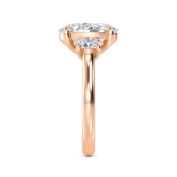 14K 2.5ct Natural Diamond Oval Cut Three Stone Engagement Ring